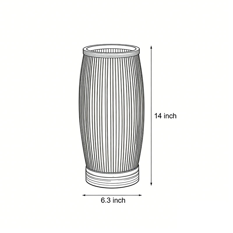 Product dimension diagram of vintage bamboo table lamp 14inch*6.3inch